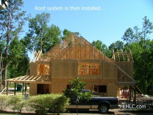 roof trusses installed and waiting for roof sheathing